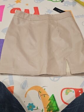 Lulu's Beige Faux Leather Mini Skirt